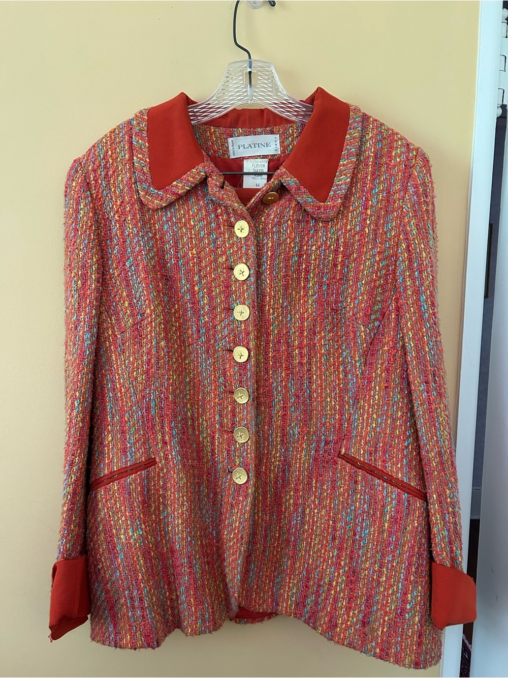 Vintage Platine Paris Multicolor Tweed Jacket and Pencil Skirt set